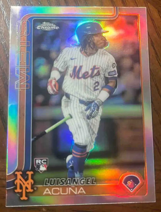 Holographic Topps Baseball Chrome Logofractor Luisangel Acuña card in New York Mets uniform