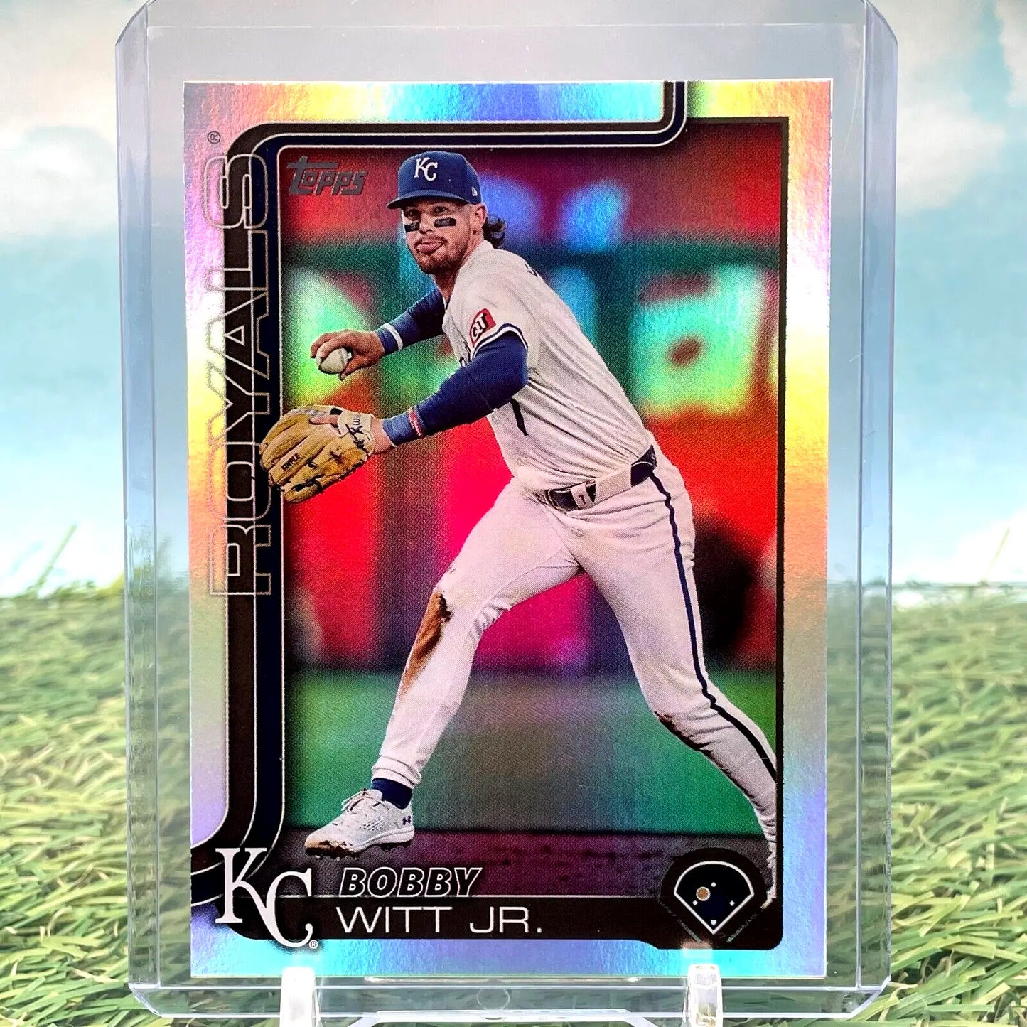 Bobby Witt Jr. 2025 Topps Baseball Series 1 #100 Rainbow Foil card display