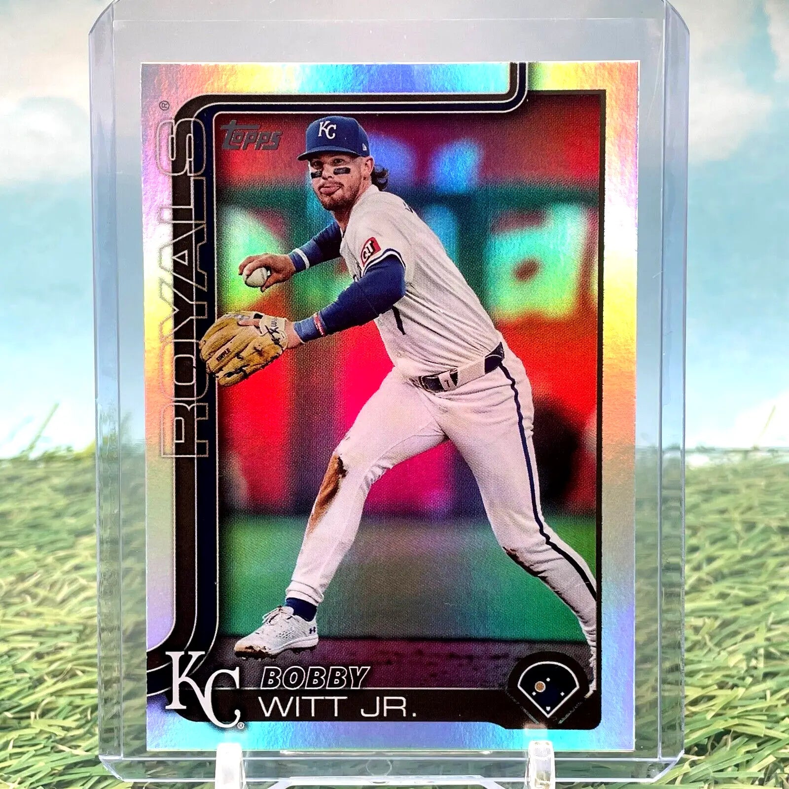 Bobby Witt Jr. 2025 Topps Baseball Series 1 #100 Rainbow Foil card display