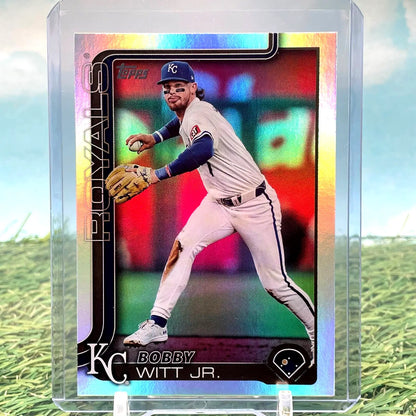 Bobby Witt Jr. 2025 Topps Baseball Series 1 #100 Rainbow Foil card display