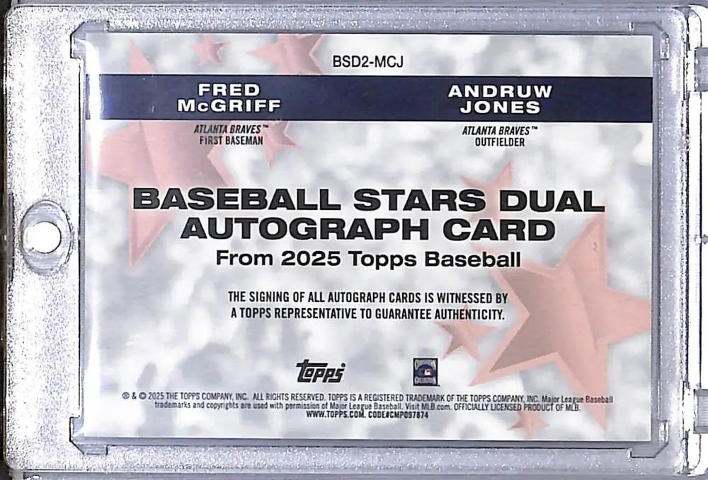 2025 Topps Baseball Stars Fred McGriff and Andruw Jones dual autographed card