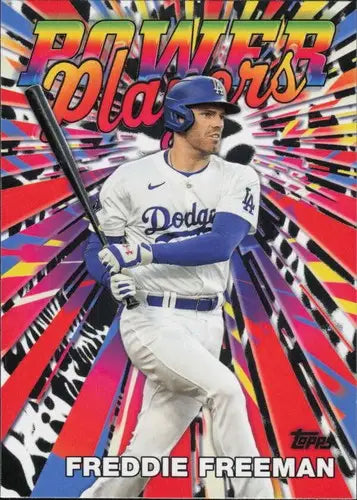Original gloss baseball trading card of Freddie Freeman in Dodgers uniform from Topps Celebration Power Players