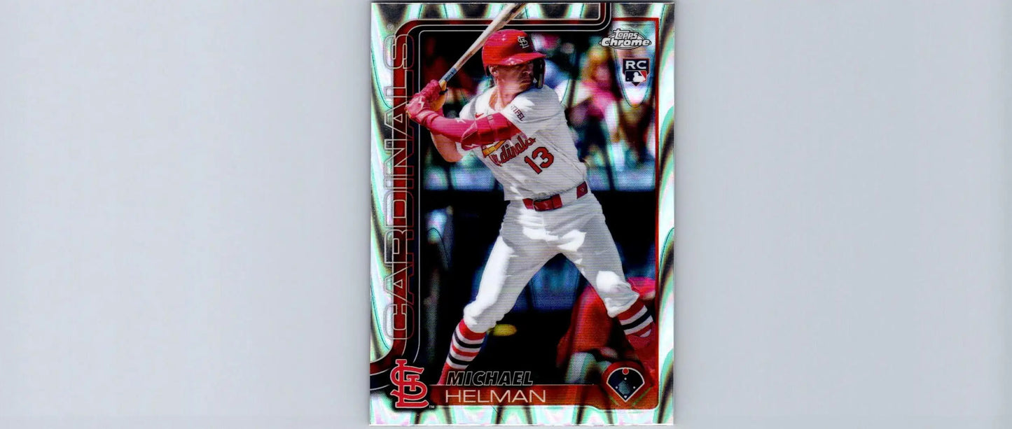 Baseball trading card of Michael Helman in batting stance from 2025 Topps Chrome Helman Prism Refractors