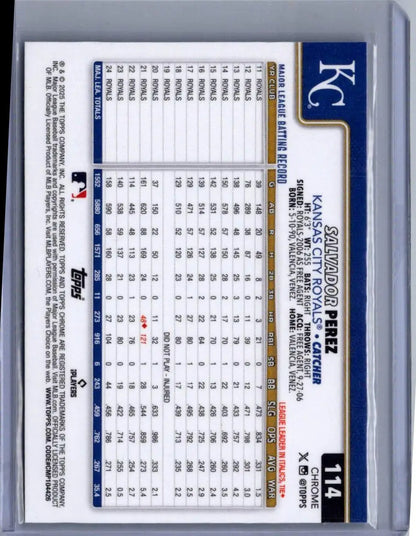 Salvador Perez Sepia Refractors baseball card from 2025 Topps Chrome series