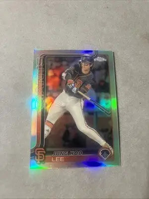 Holographic Topps Chrome trading card of Jung Hoo Lee from 2025 Topps Chrome Refractor