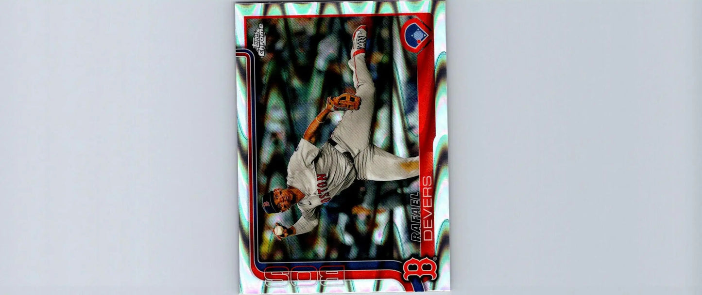 Baseball trading card of Rafael Devers Raywave Refractors from 2025 Topps Chrome