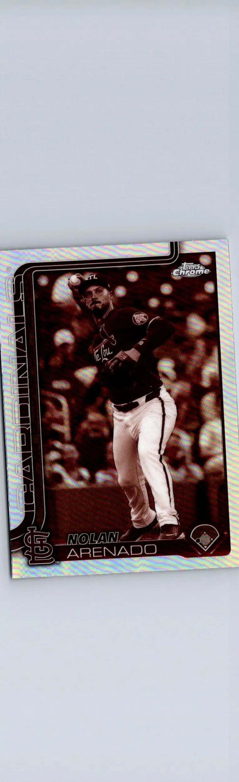 Baseball trading card featuring Nolan Arenado Sepia Refractors from 2025 Topps Chrome