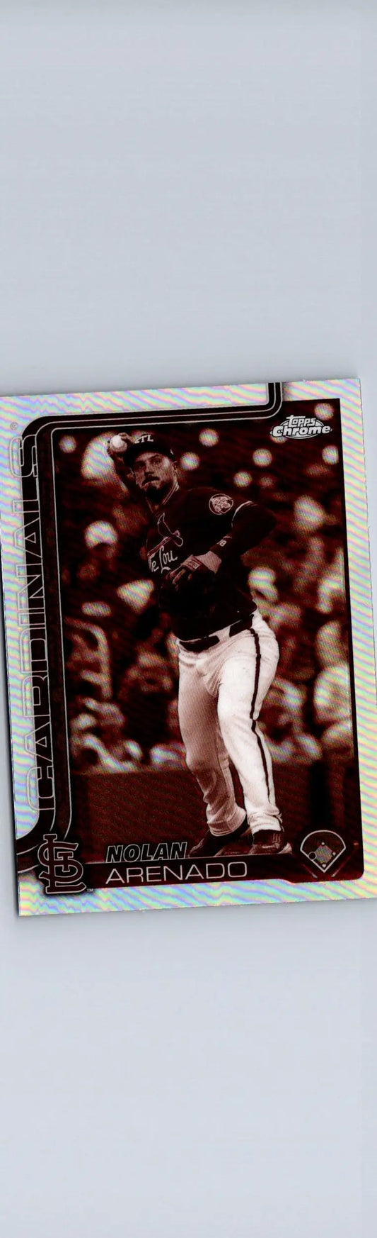 Baseball trading card featuring Nolan Arenado Sepia Refractors from 2025 Topps Chrome