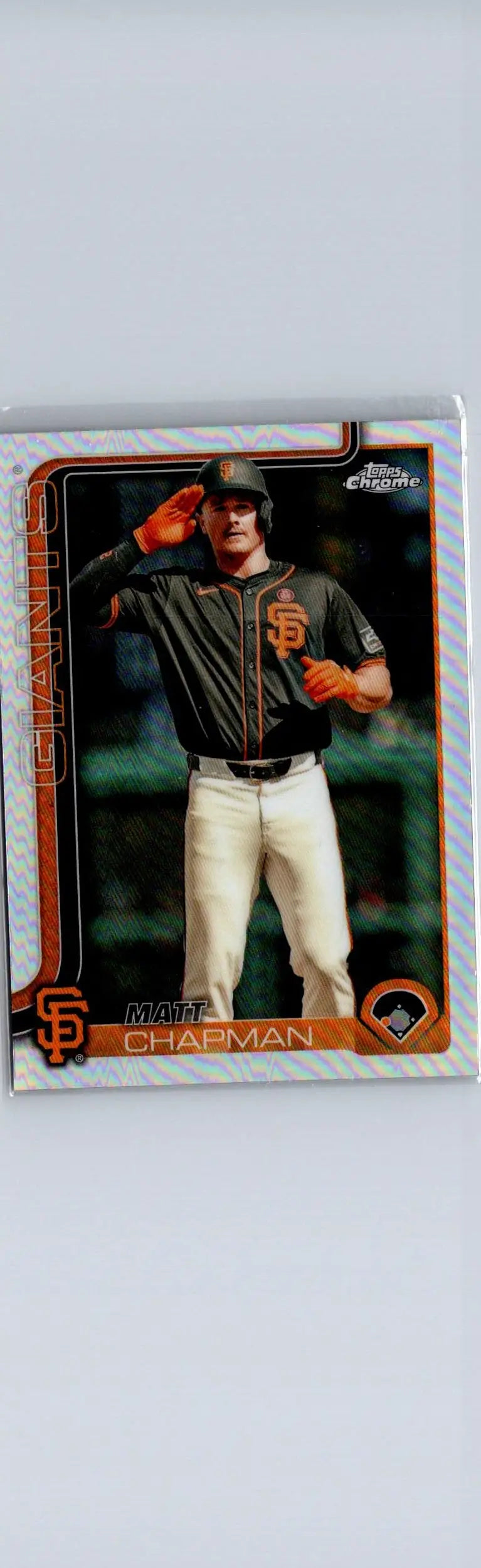 Baseball trading card of Matt Chapman in San Francisco Giants uniform from 2025 Topps Chrome Refractors
