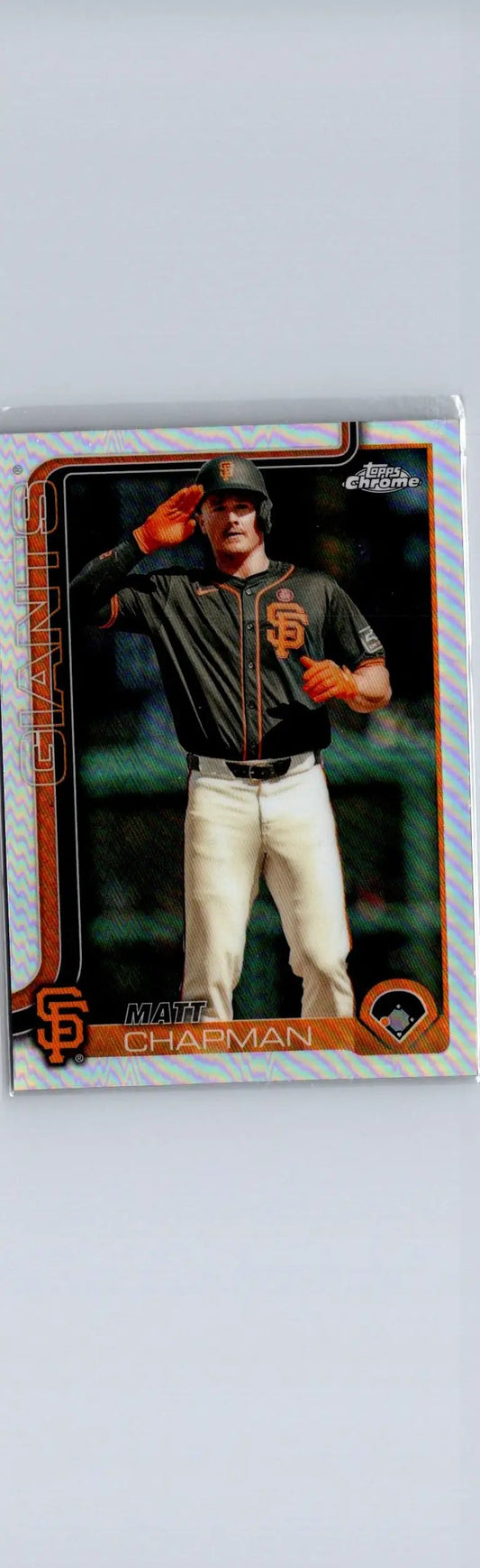 Baseball trading card of Matt Chapman in San Francisco Giants uniform from 2025 Topps Chrome Refractors