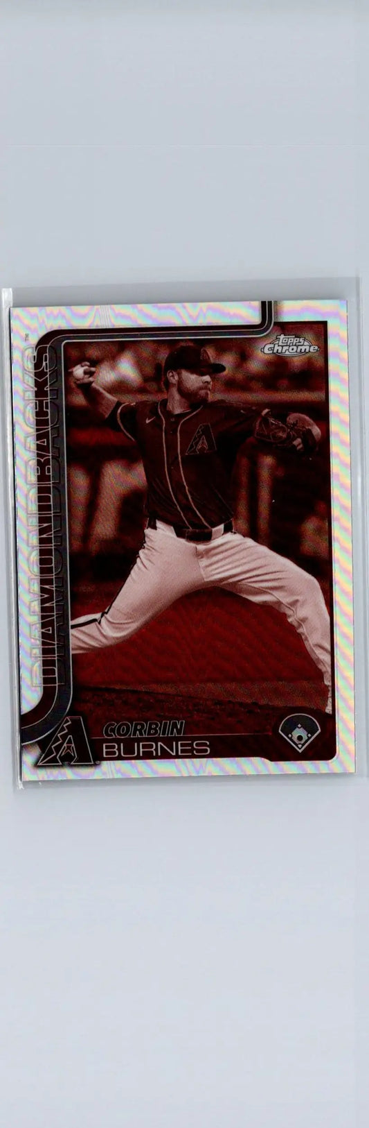 Baseball trading card of Corbin Burnes Raywave Refractors with reddish-brown design