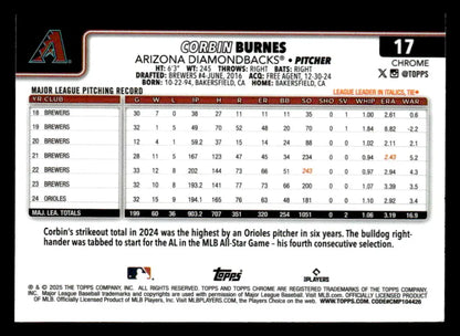 Corbin Burnes 2025 Topps Chrome X-Fractors baseball trading card Arizona Diamondbacks