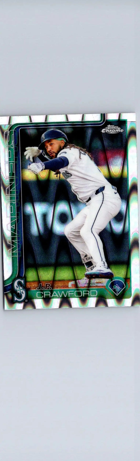 Baseball trading card of J.P. Crawford Raywave Refractors from 2025 Topps Chrome series