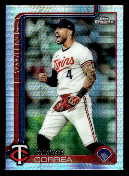 Carlos Correa baseball trading card from 2025 Topps Chrome Prism Refractors collection