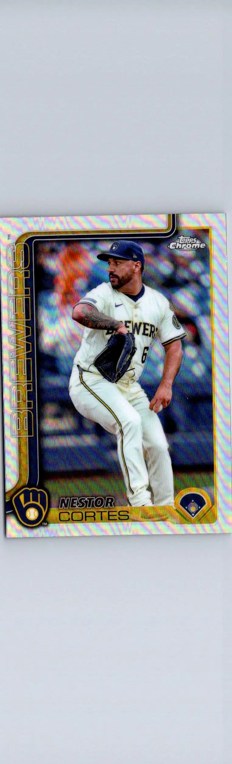 2025 Topps Chrome Nestor Cortes Refractors baseball card featuring Nestor Cortes of Milwaukee Brewers