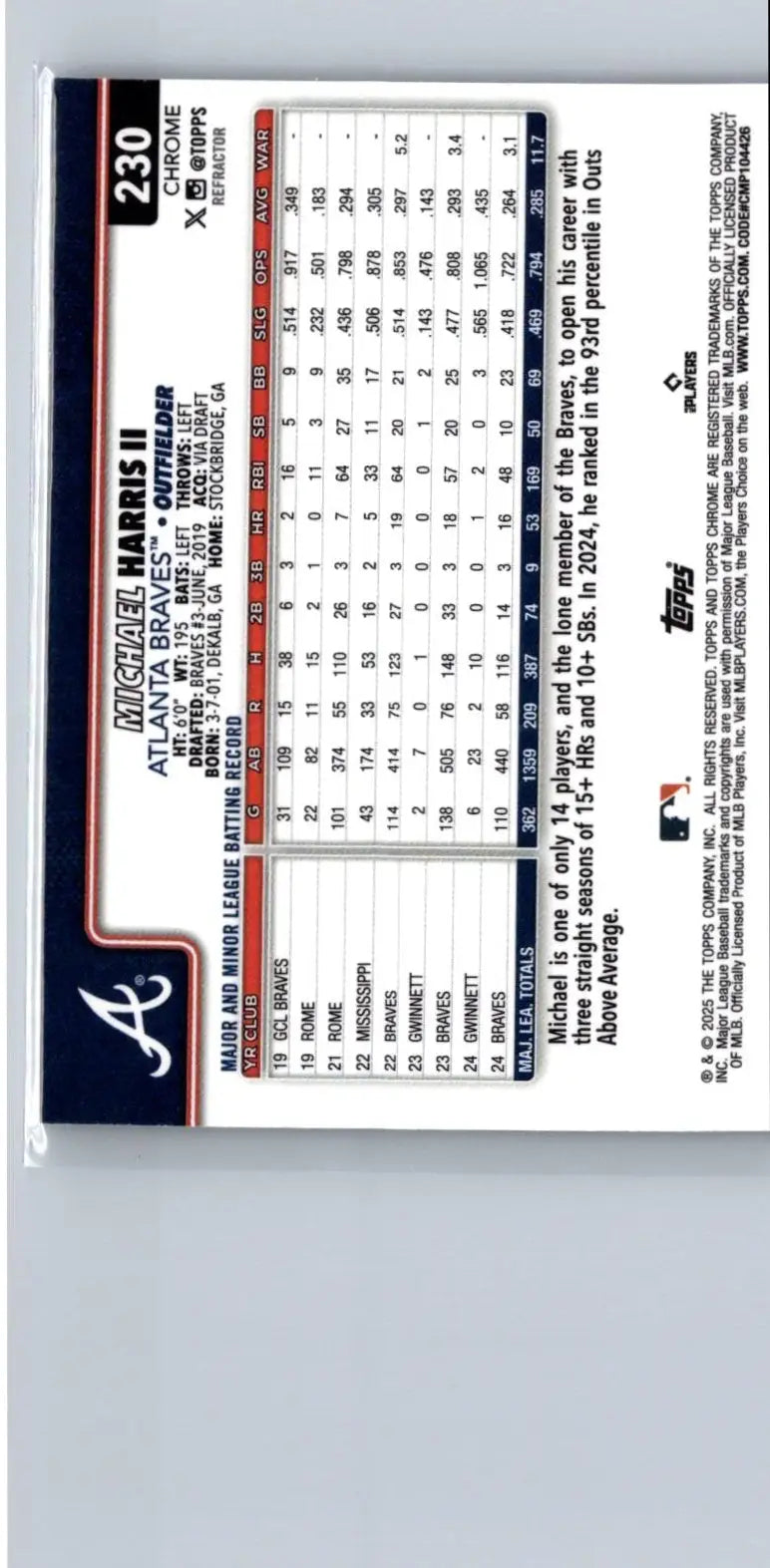 Michael Harris II Topps Refractors baseball card from 2025 Topps Chrome collection