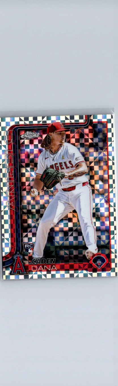 Baseball trading card featuring Caden Dana from the Angels, 2025 Topps Chrome X-Fractors