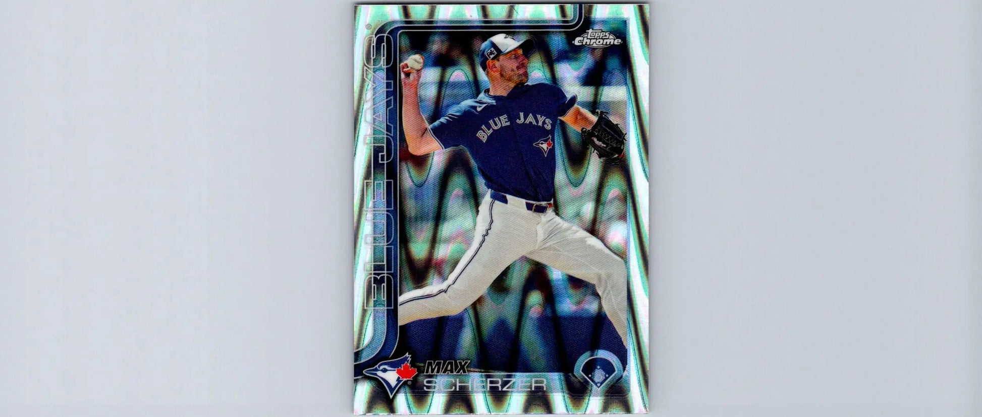 2025 Topps Chrome Max Scherzer Raywave Refractors baseball card featuring Toronto Blue Jays pitcher