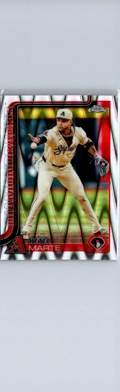 Baseball trading card featuring Ketel Marte Raywave Refractors from 2025 Topps Chrome