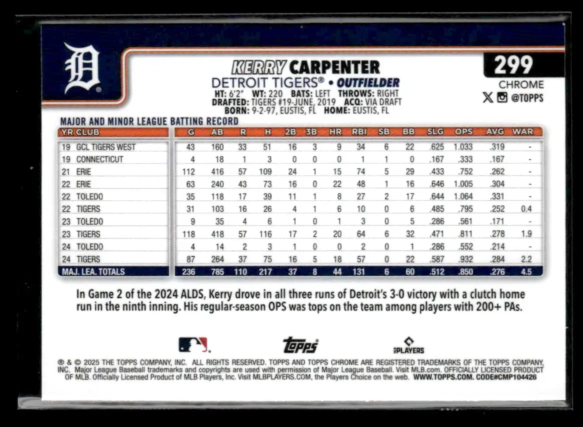 2025 Topps Chrome #299 Kerry Carpenter Refractors - Trading Cards