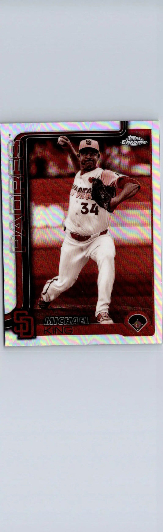 Baseball trading card featuring Michael King in a white uniform with 34, part of King Sepia Refractors