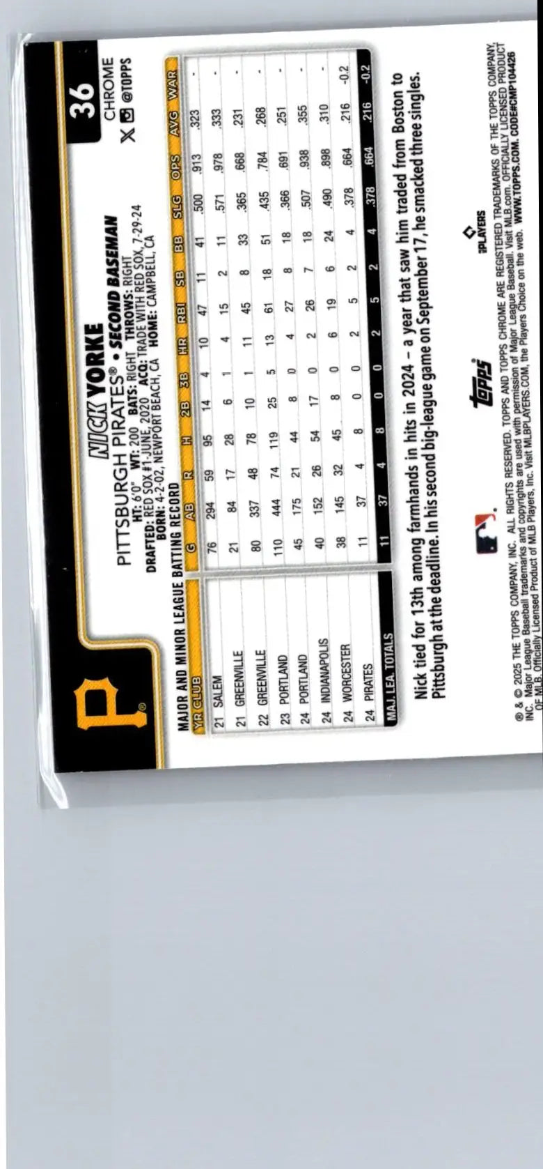 Baseball trading card of Nick Yorke from 2025 Topps Chrome X-Fractors series