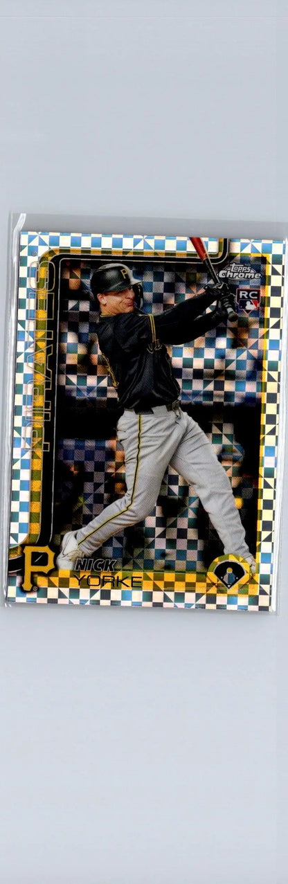 Baseball trading card featuring Nick Yorke swinging a bat with checkered border in Topps Chrome