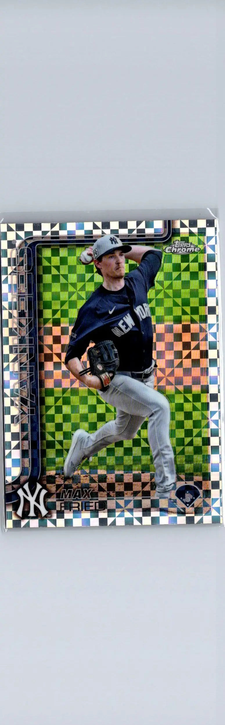 2025 Topps Chrome Max Fried baseball trading card featuring New York Yankees pitcher