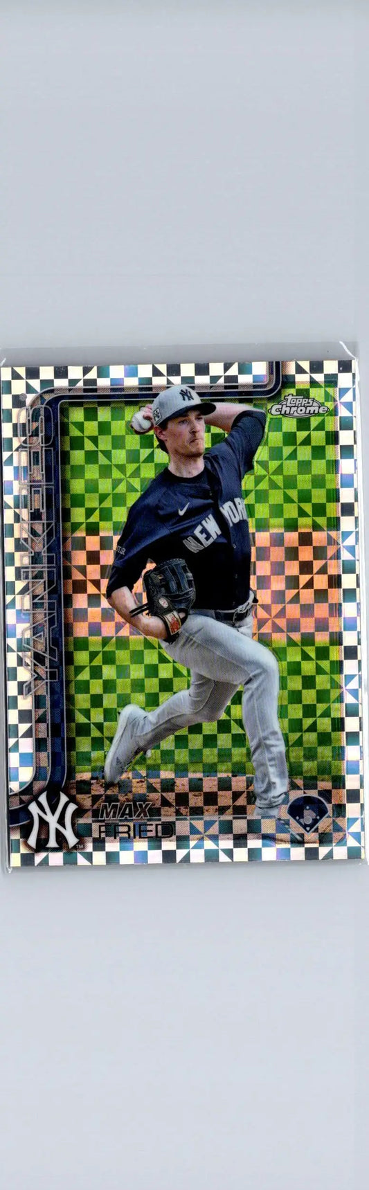 2025 Topps Chrome Max Fried baseball trading card featuring New York Yankees pitcher
