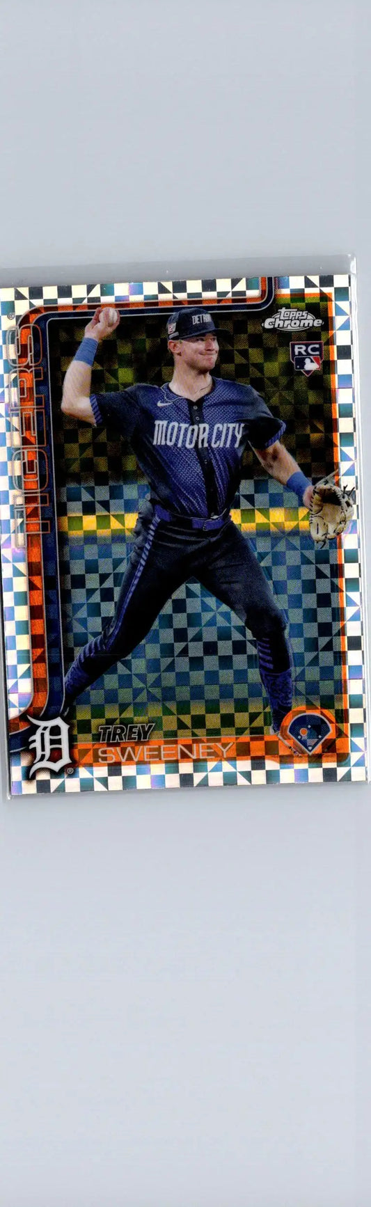 Baseball trading card featuring Trey Sweeney in Motor City uniform from Topps Chrome 2025