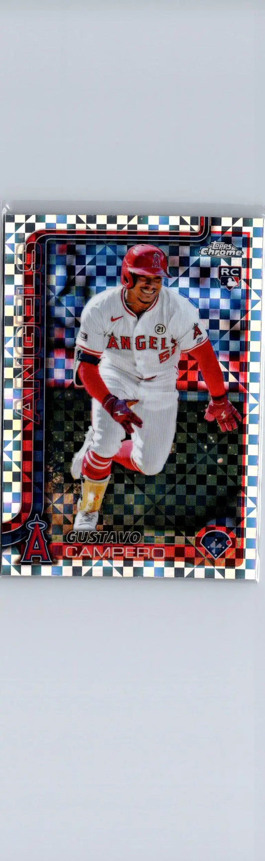 Baseball trading card featuring Gustavo Campero in Angels uniform from 2025 Topps Chrome