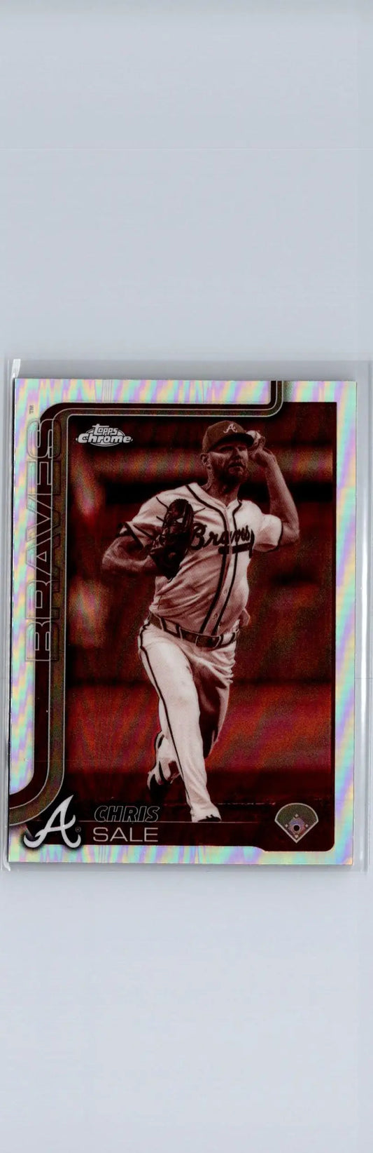 Baseball card featuring Cody Bellinger Raywave Refractors in Braves uniform with holographic design