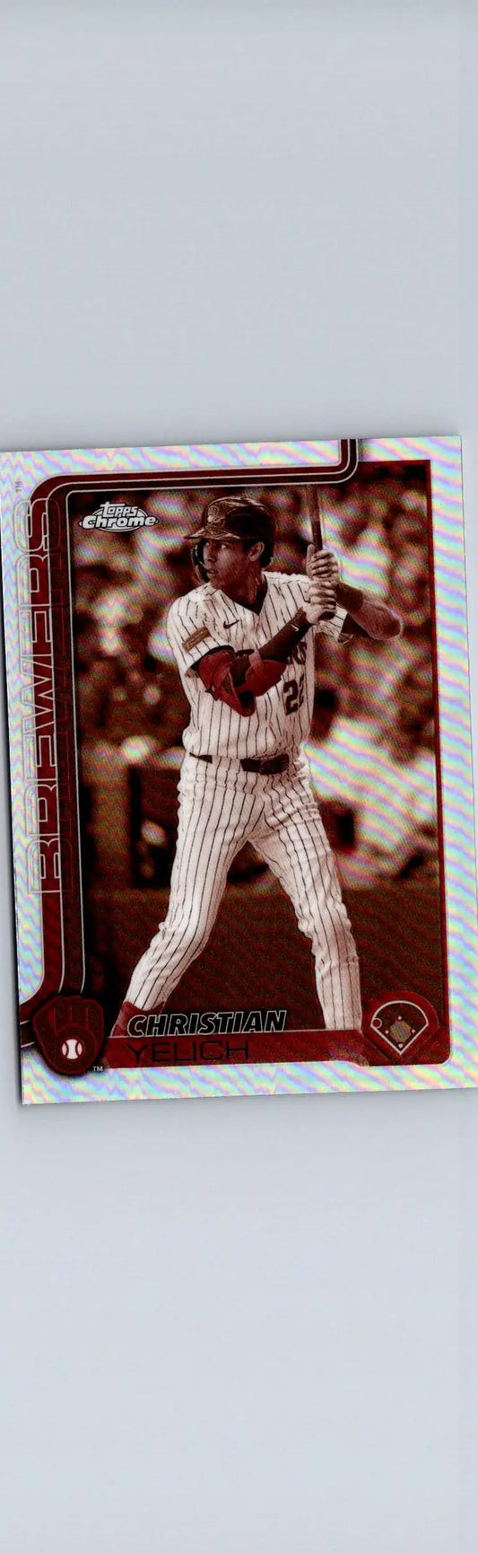 Christian Yelich Sepia refractors baseball trading card with pinstriped uniform and bat