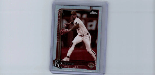 Baseball trading card of Bobby Witt Jr. from 2025 Topps Chrome Sepia Refractors series