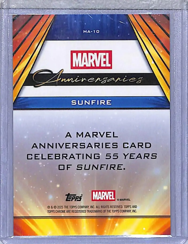 Marvel Anniversary Sunfire card from 2025 Topps Chrome Anniversaries series