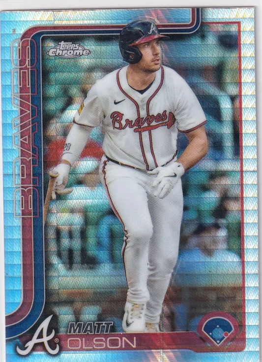 Collectible Matt Olson 2025 Topps Chrome Baseball Prism card Atlanta Braves