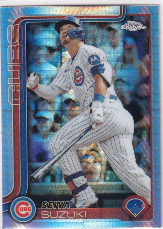 Seiya Suzuki Chicago Cubs Topps Chrome Baseball Prism card from 2025 Topps Chrome Baseball