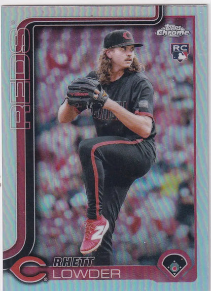 Baseball trading card of Rhett Lowder in Topps Chrome Baseball Refractor series