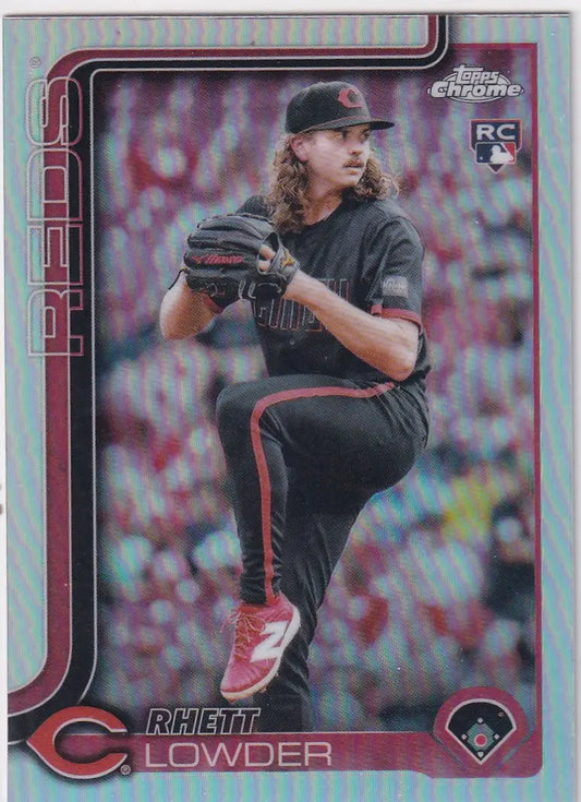 Baseball trading card of Rhett Lowder in Topps Chrome Baseball Refractor series