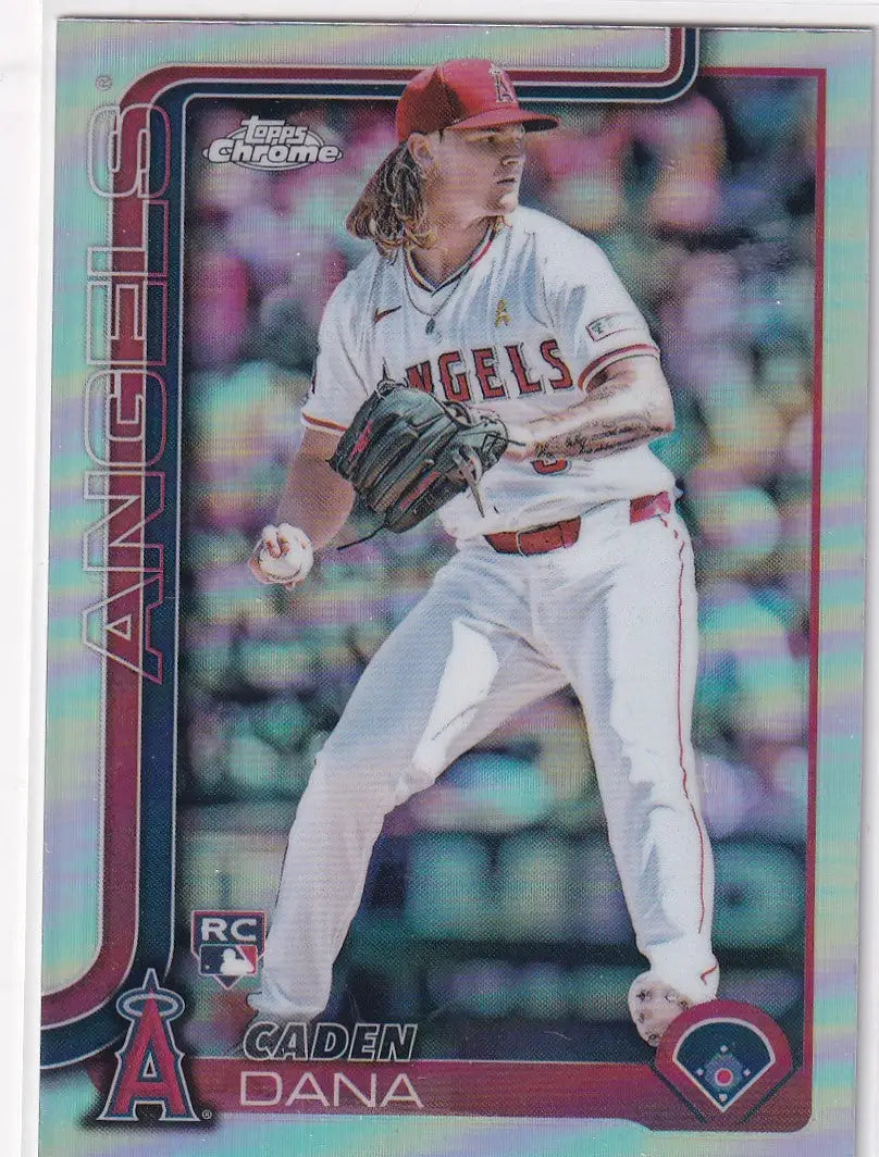 Baseball trading card featuring Los Angeles Angels pitcher in 2025 Topps Chrome Baseball Refractor