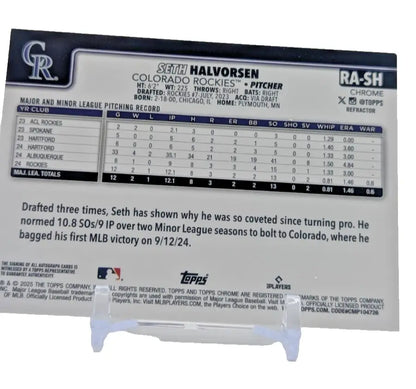 Seth Halvorsen baseball card from 2025 Topps Chrome Baseball featuring auto Refractor