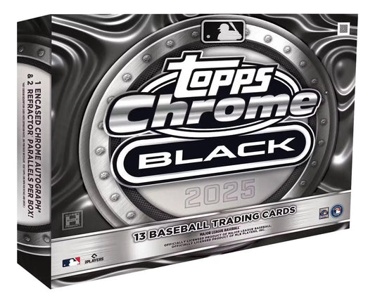 2025 Topps Chrome Black Baseball Box showcasing premium Topps Chrome Black cards