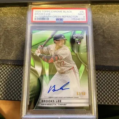 Graded 2023 Topps Chrome Black Brooks Lee Autograph Green Refractor baseball card