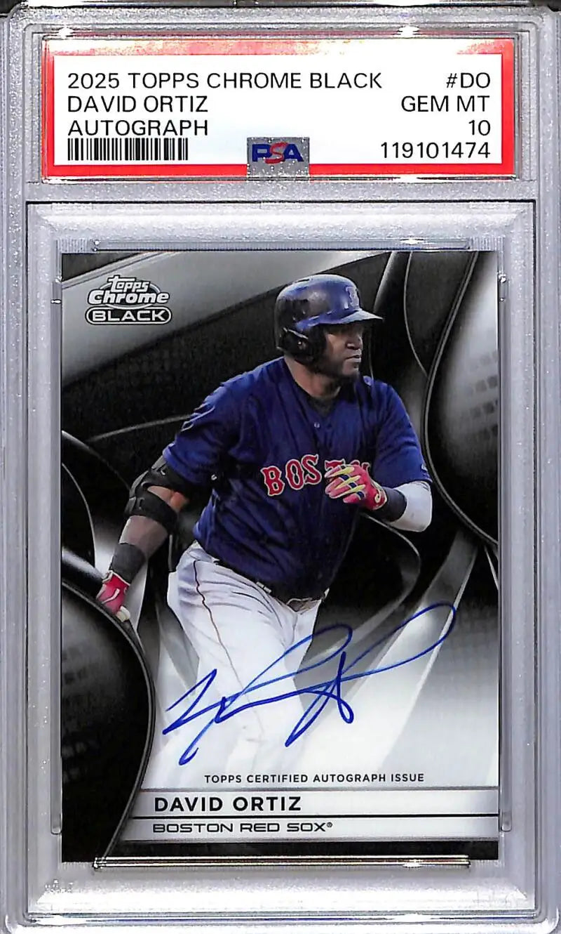 Graded 2025 Topps Chrome Black David Ortiz autographed baseball card in PSA 10 GEM MINT