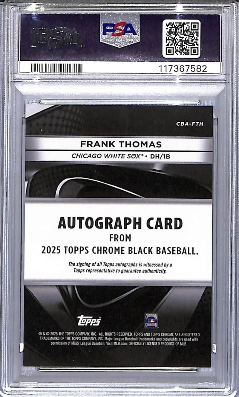 Graded 2025 Topps Chrome Black Frank Thomas autograph card Chicago White Sox PSA 9 MINT