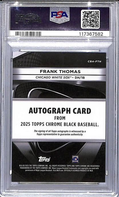 Graded 2025 Topps Chrome Black Frank Thomas autograph card Chicago White Sox PSA 9 MINT