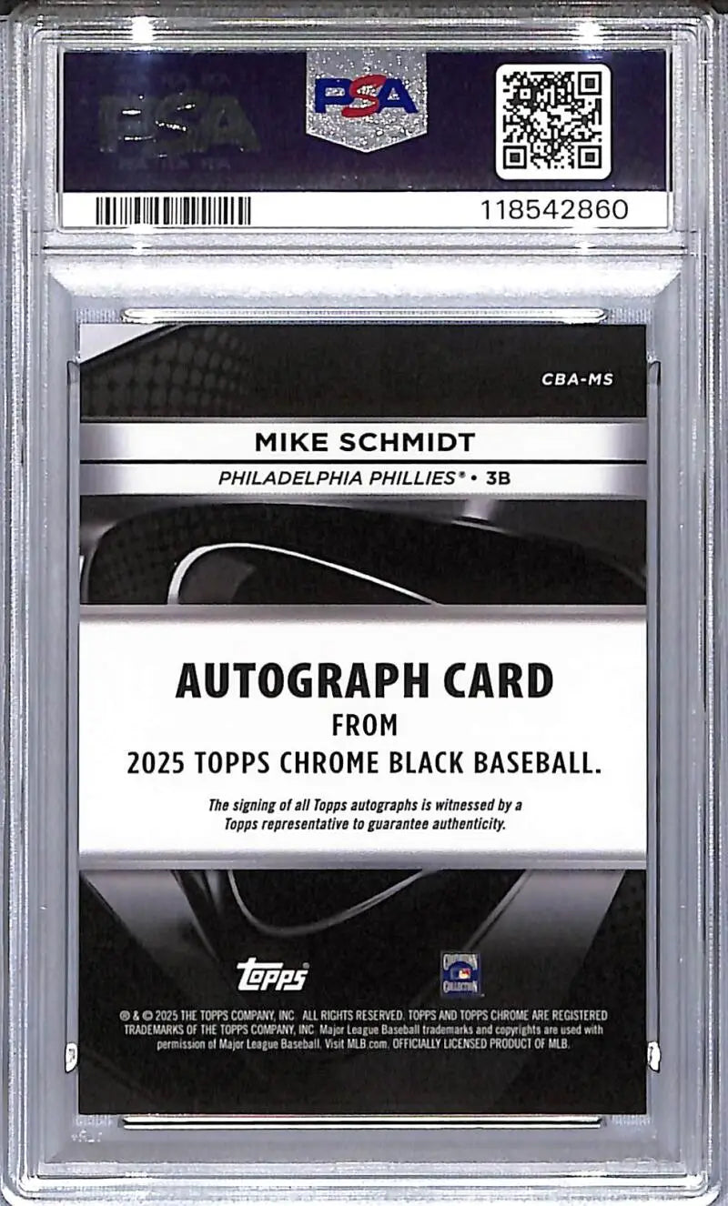 Mike Schmidt Topps Chrome Black Baseball Autograph Card 2025 Topps Chrome Black