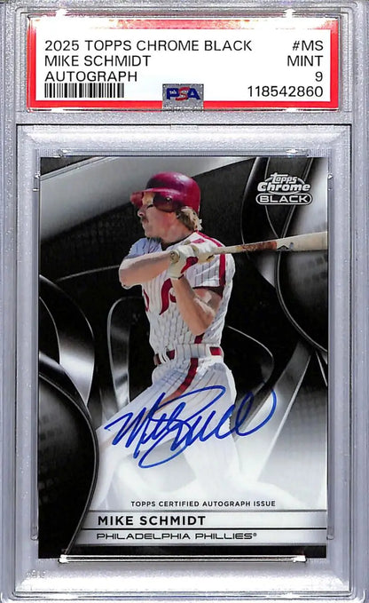 Mike Schmidt Topps Chrome Black autographed baseball card graded PSA 9 Mint