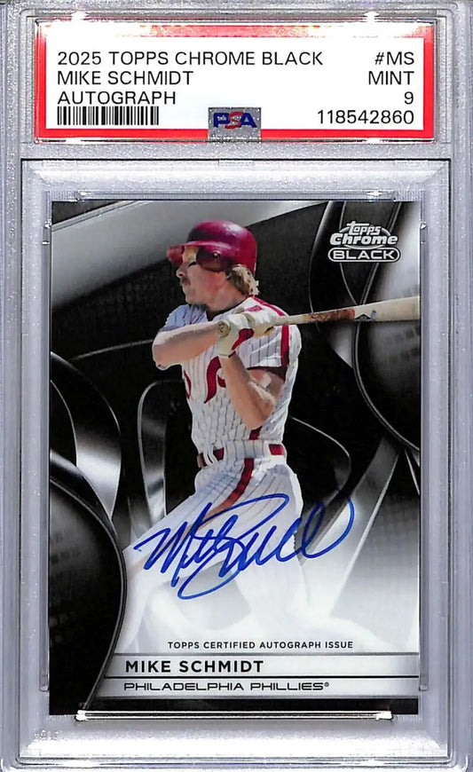 Mike Schmidt Topps Chrome Black autographed baseball card graded PSA 9 Mint