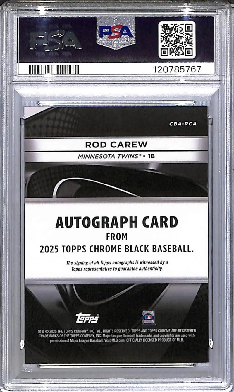 Graded 2025 Topps Chrome Black Rod Carew autographed card in a product listing